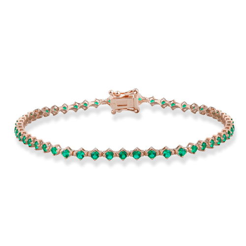 14K Solid Gold Emerald Tennis Bracelet / May Birthstone Jewelry