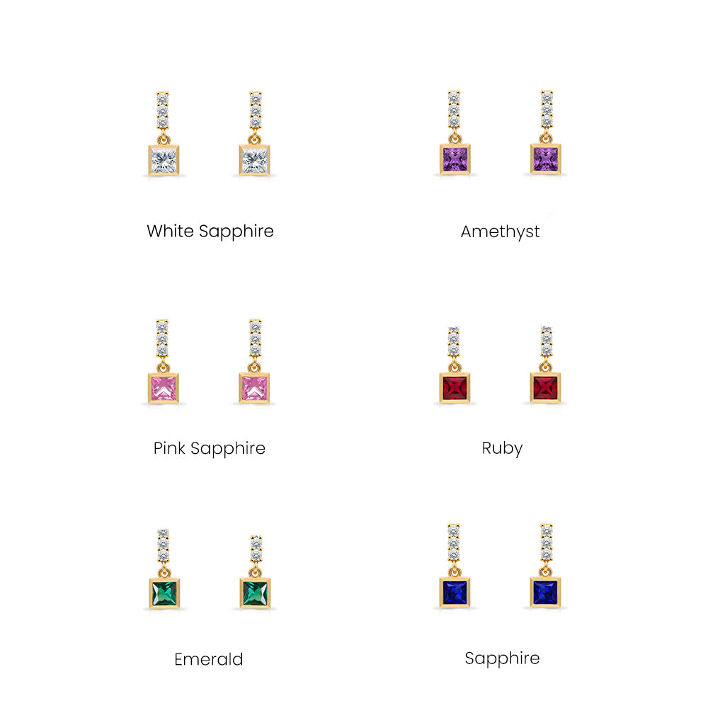 14K Gold Citrine Square Earrings