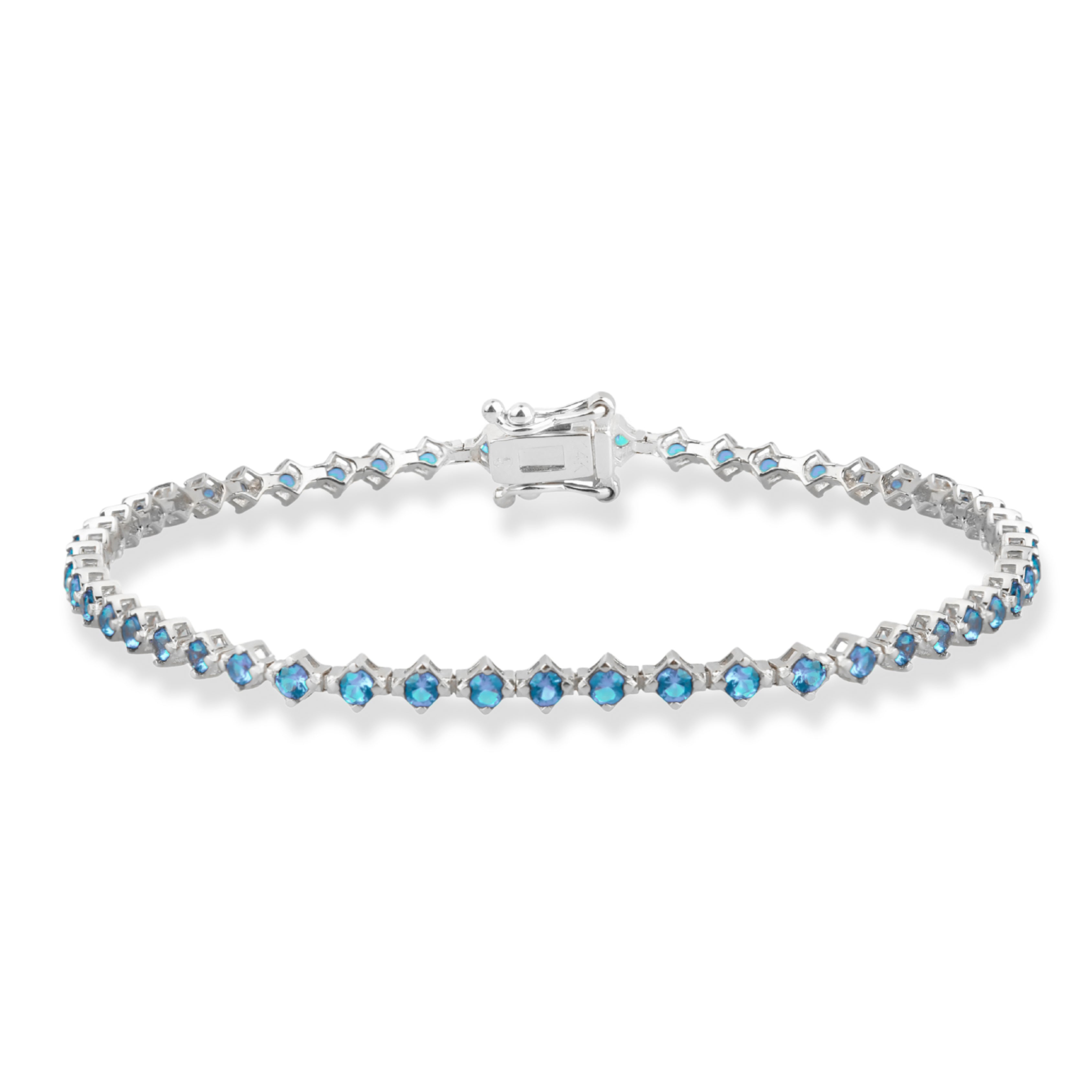 14K Solid Gold Aquamarine Tennis Bracelet / Delicate Waterway Design