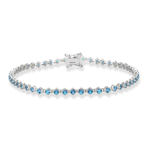 14K Solid Gold Aquamarine Tennis Bracelet / Delicate Waterway Design