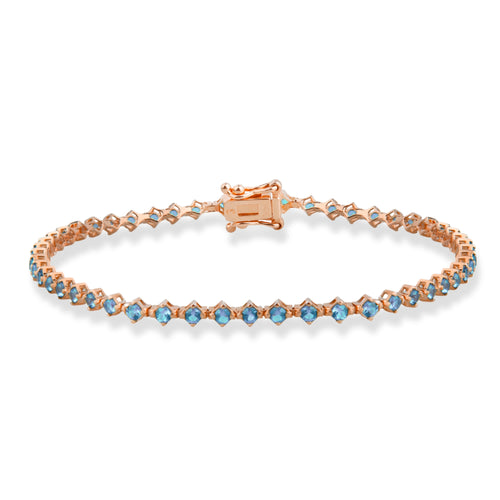 14K Solid Gold Aquamarine Tennis Bracelet / Delicate Waterway Design