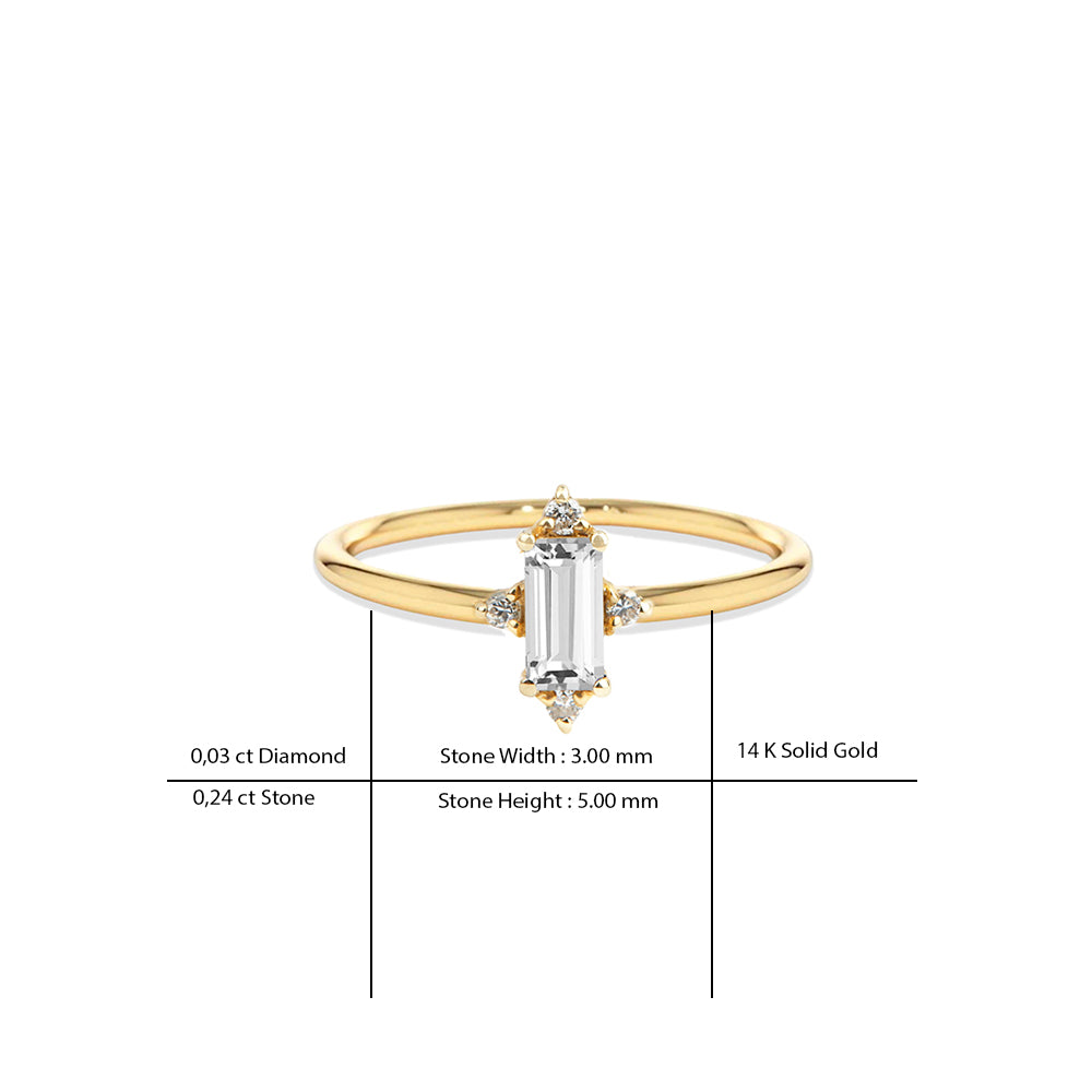 White Sapphire Baguette Ring / Diamond Wedding Ring
