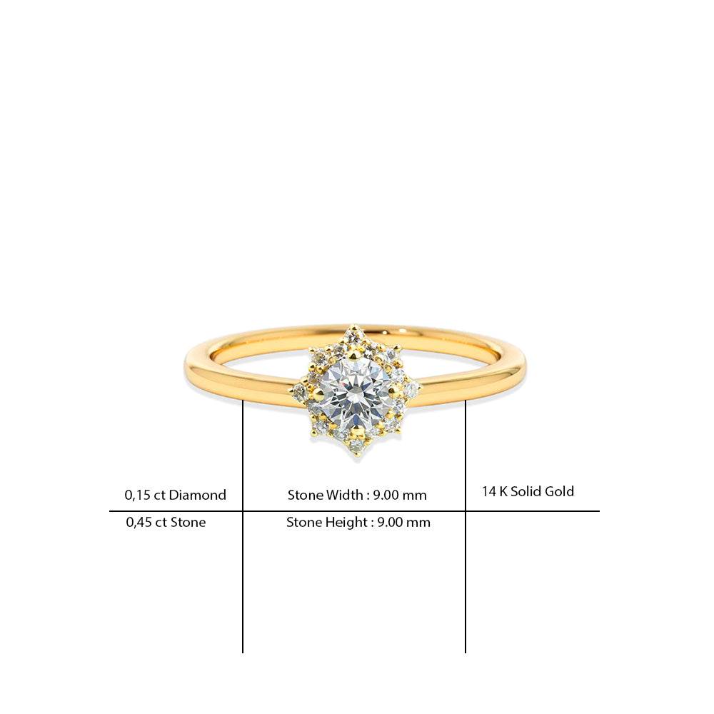 14K Gold White Sapphire Ring / Floral Diamond Halo Ring