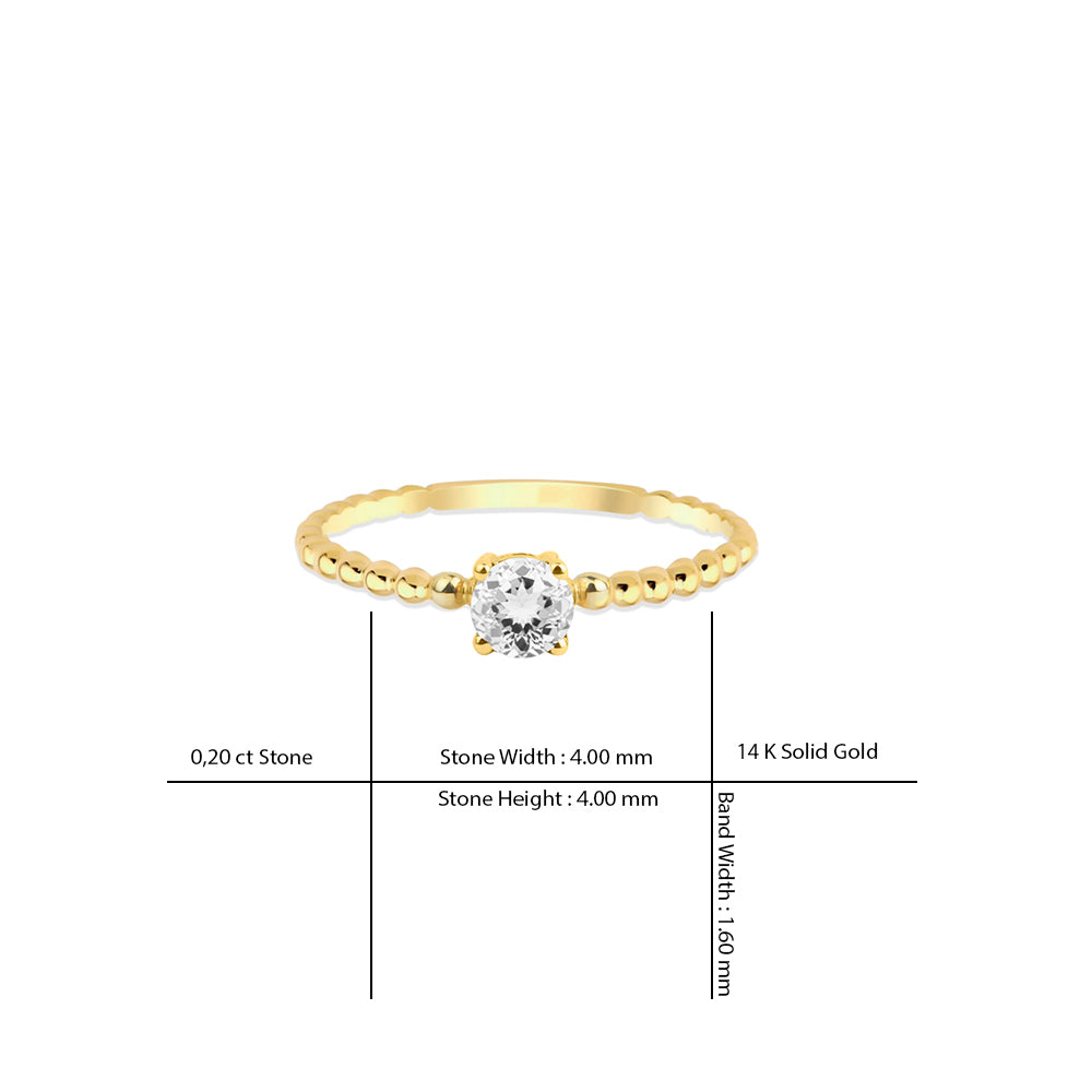 14K Gold Round White Sapphire Ring