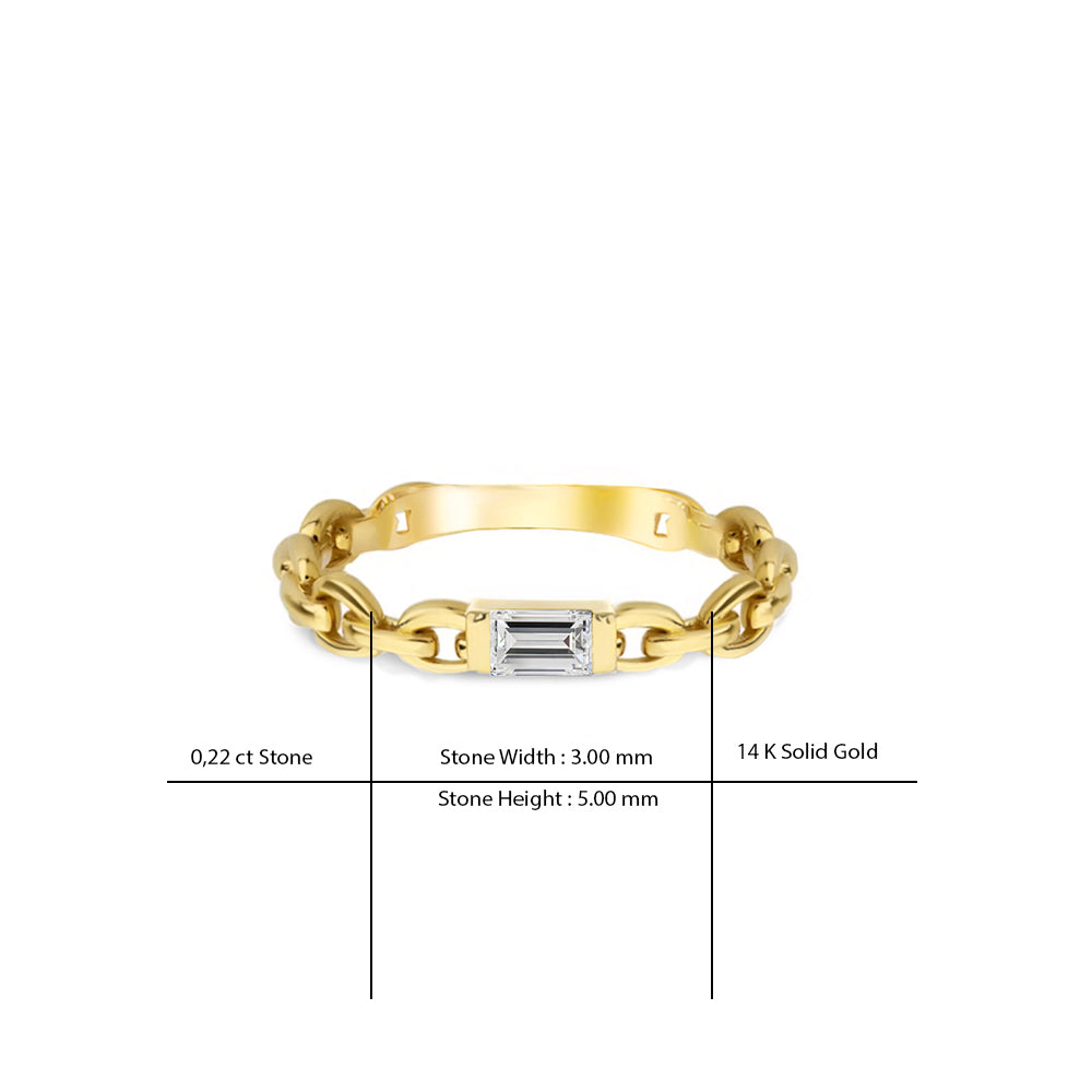 14K Gold White Sapphire Chain Ring