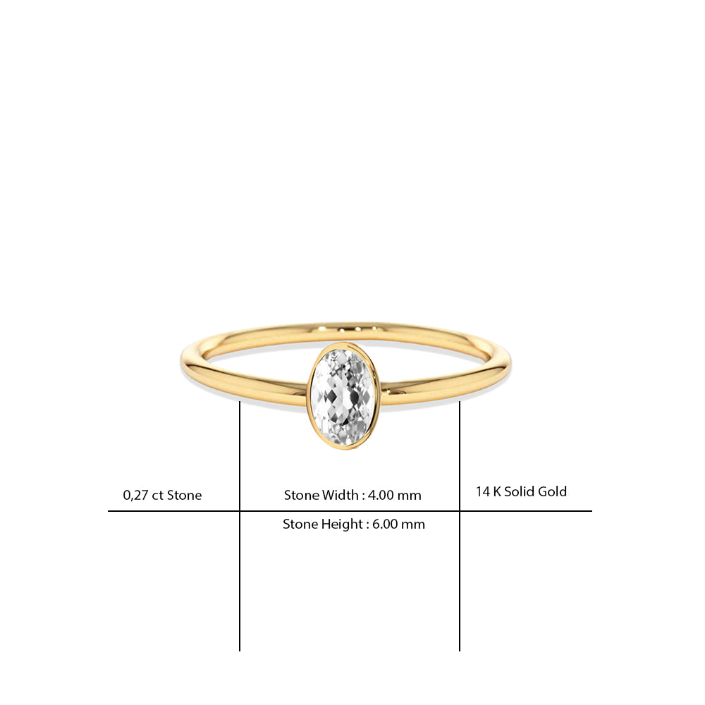14K Gold White Sapphire Ring / Oval Bezel Setting