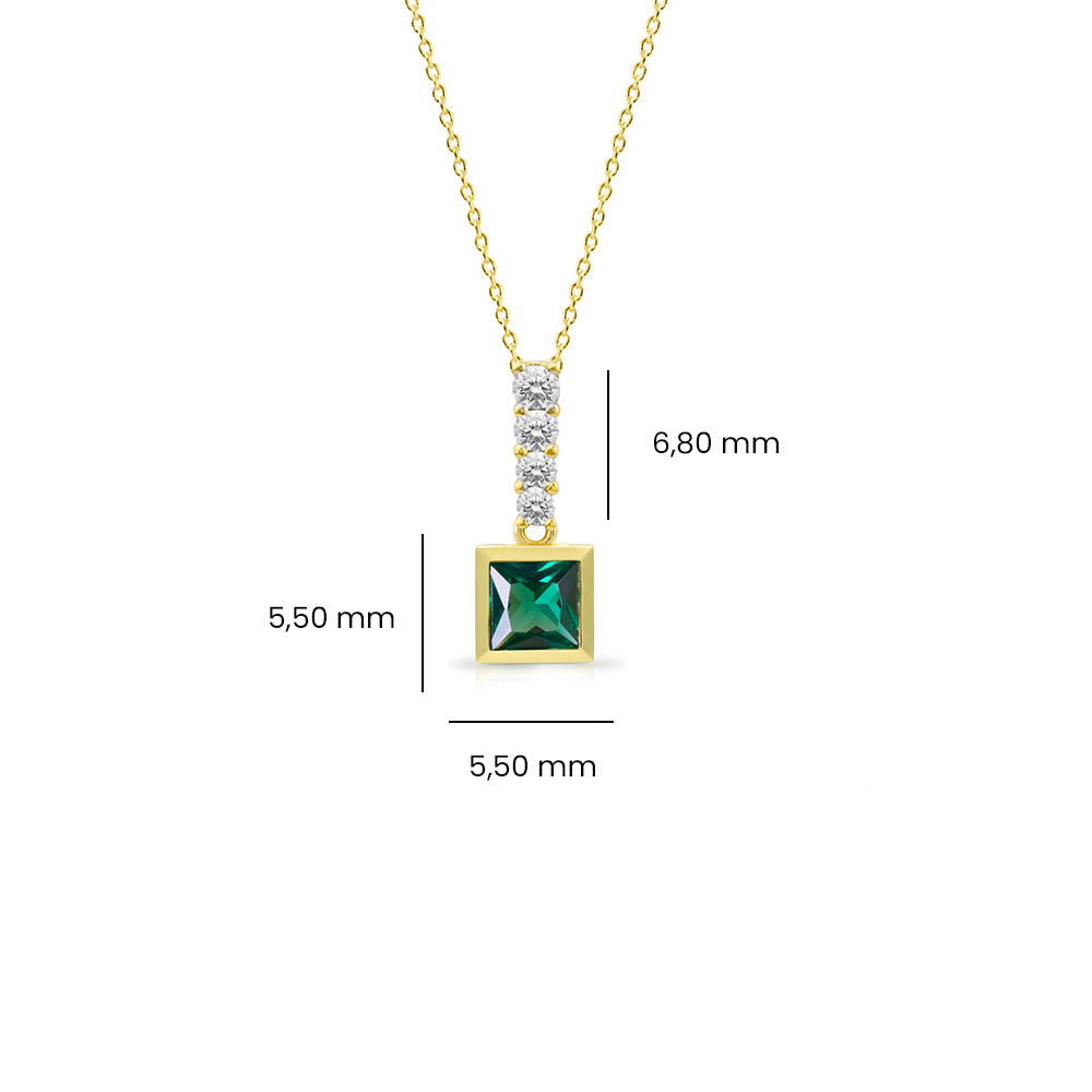 Emerald Princess Cut Necklace, Birthstone Gift for Her