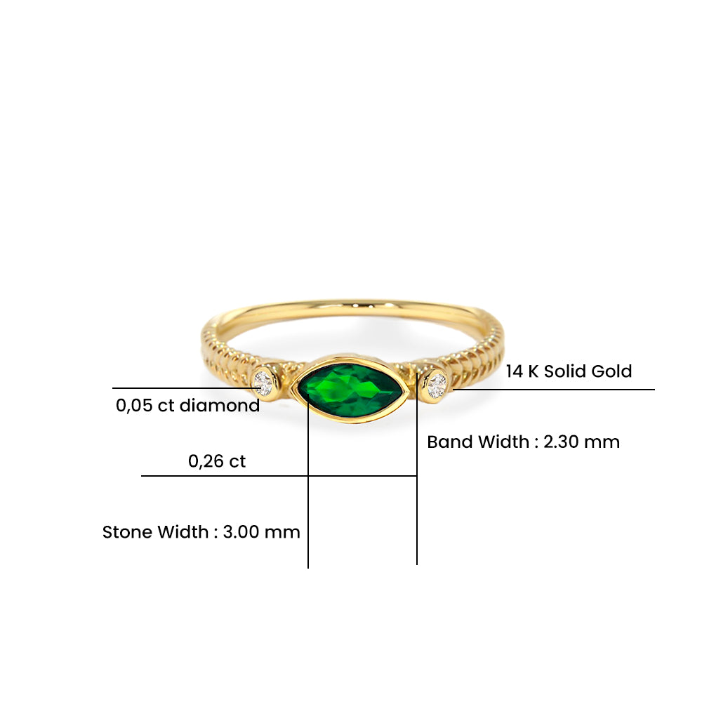 14K Gold Emerald Marquise Ring