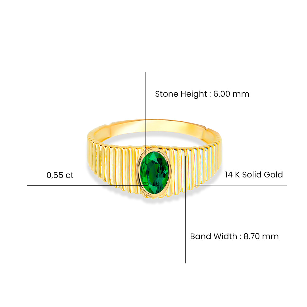 14K Gold Oval Cut Emerald Ring