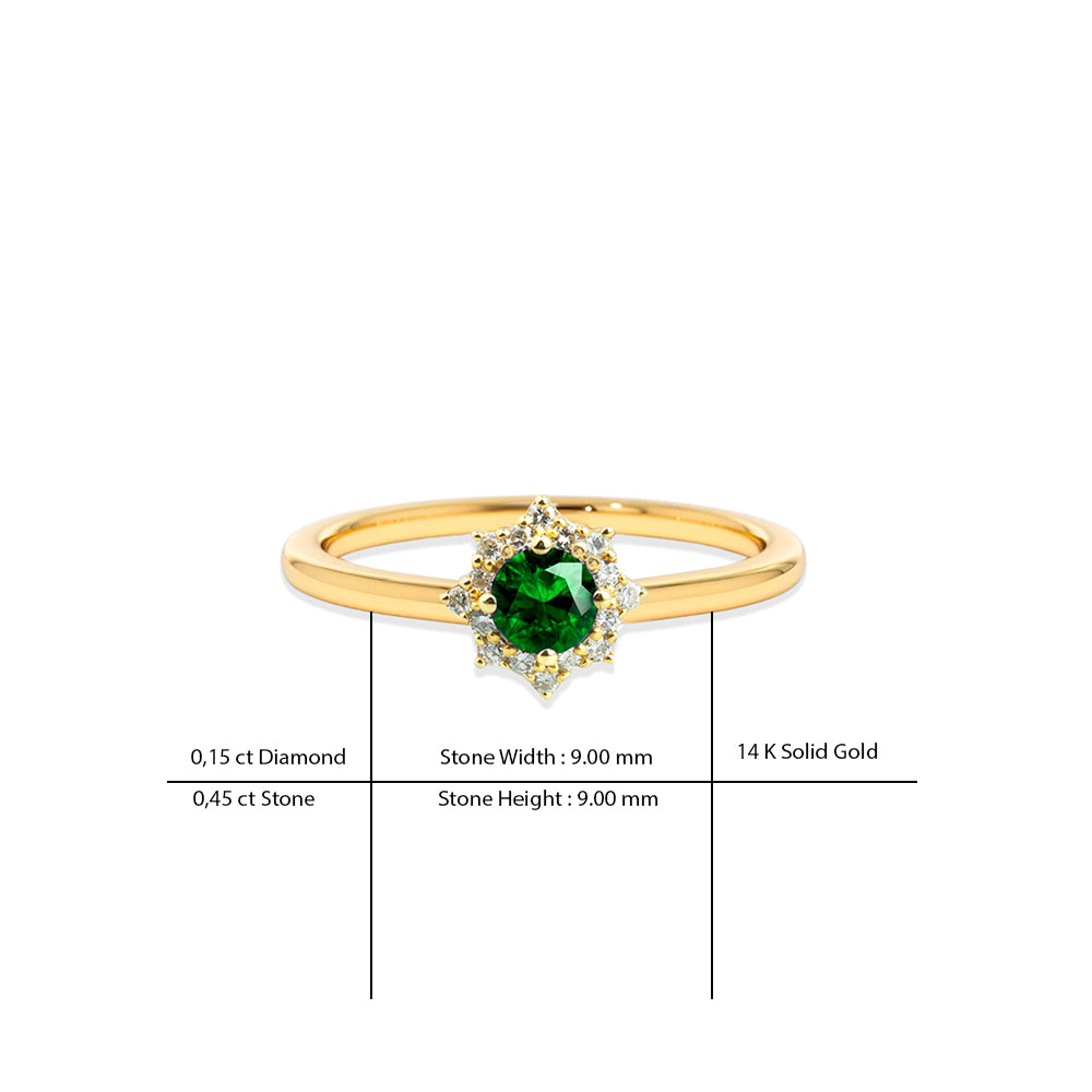 14K Gold Round Emerald Ring