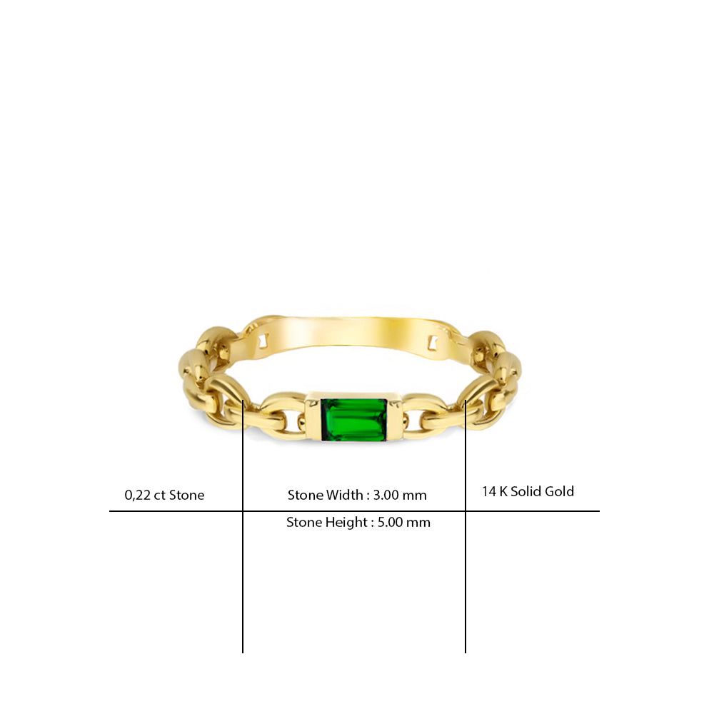14K Gold Emerald Chain Ring / Emerald Wedding Ring
