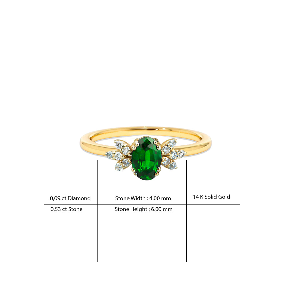 14K Gold Floral Emerald Ring