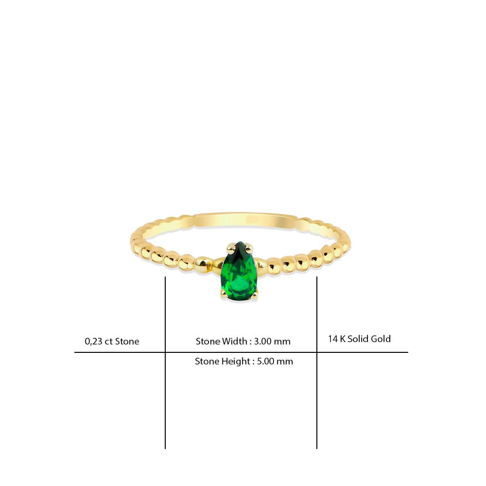 14K Gold Emerald Teardrop Ring / Gift for Daughter