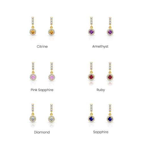 14K Gold Emerald Halo Earrings