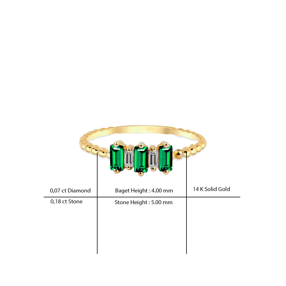 14K Gold Five Stone Baguette Setting / Emerald Diamond Ring