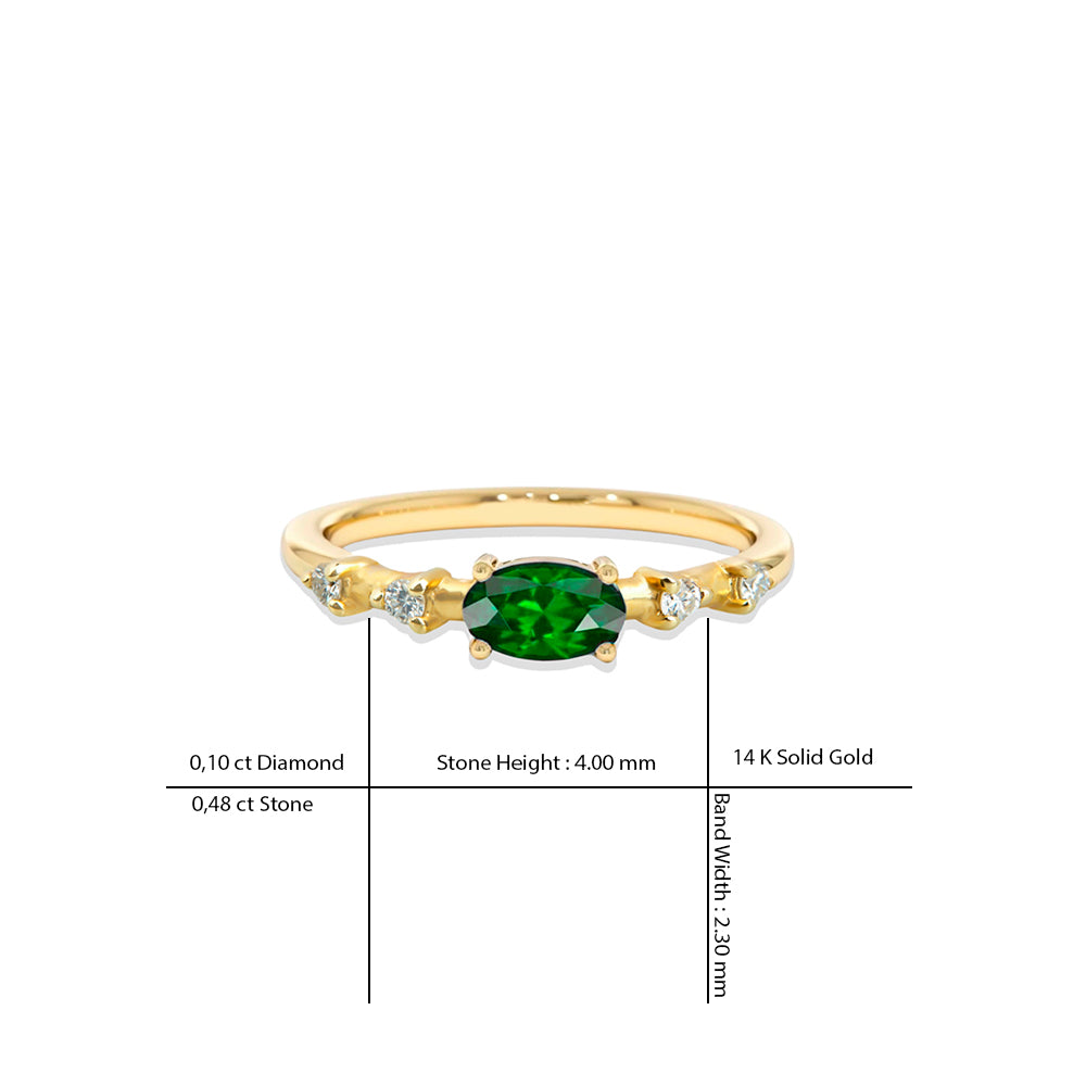 East West Emerald Ring / Oval Emerald Diamond Ring