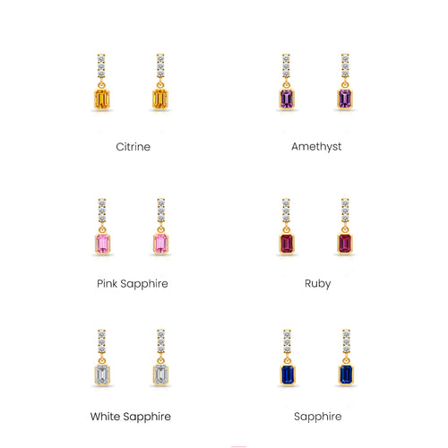 14K Gold Emerald Rectangular Earrings