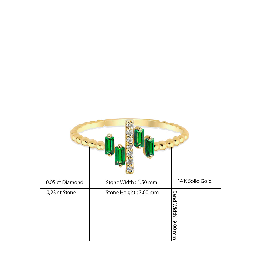 14K Gold Emerald Baguette Ring / Dainty Diamond Ring