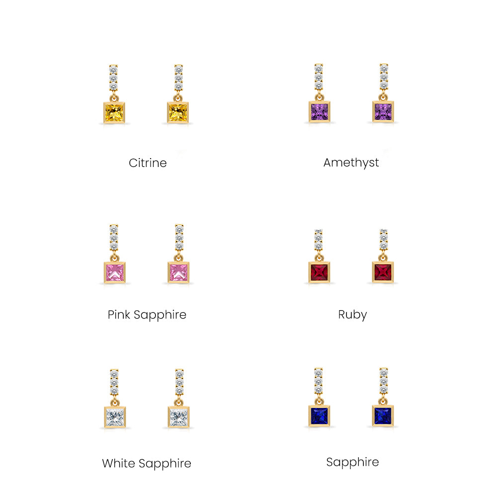 14K Gold Emerald Square Earrings