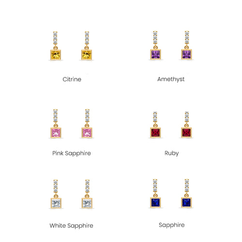 14K Gold Emerald Square Earrings