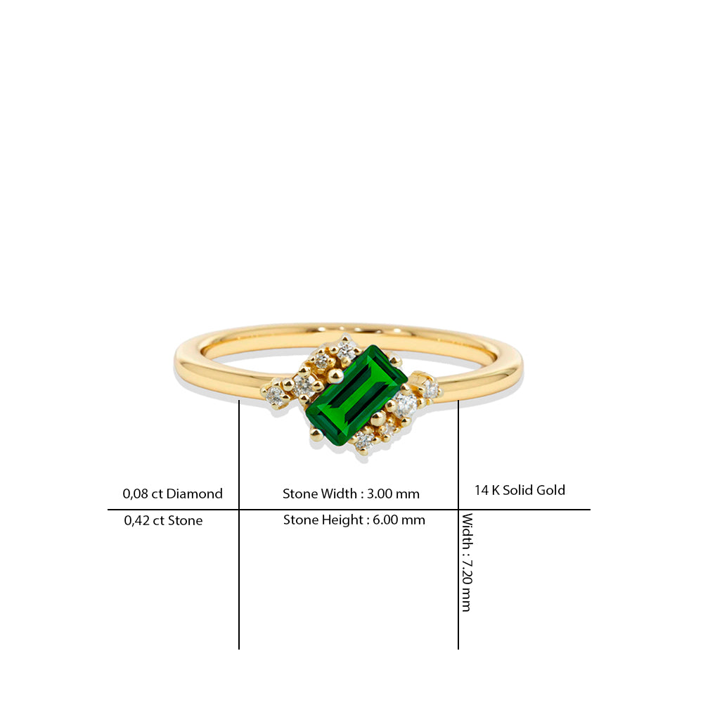 14K Gold Emerald Engagement Ring / Geometric Green Gemstone