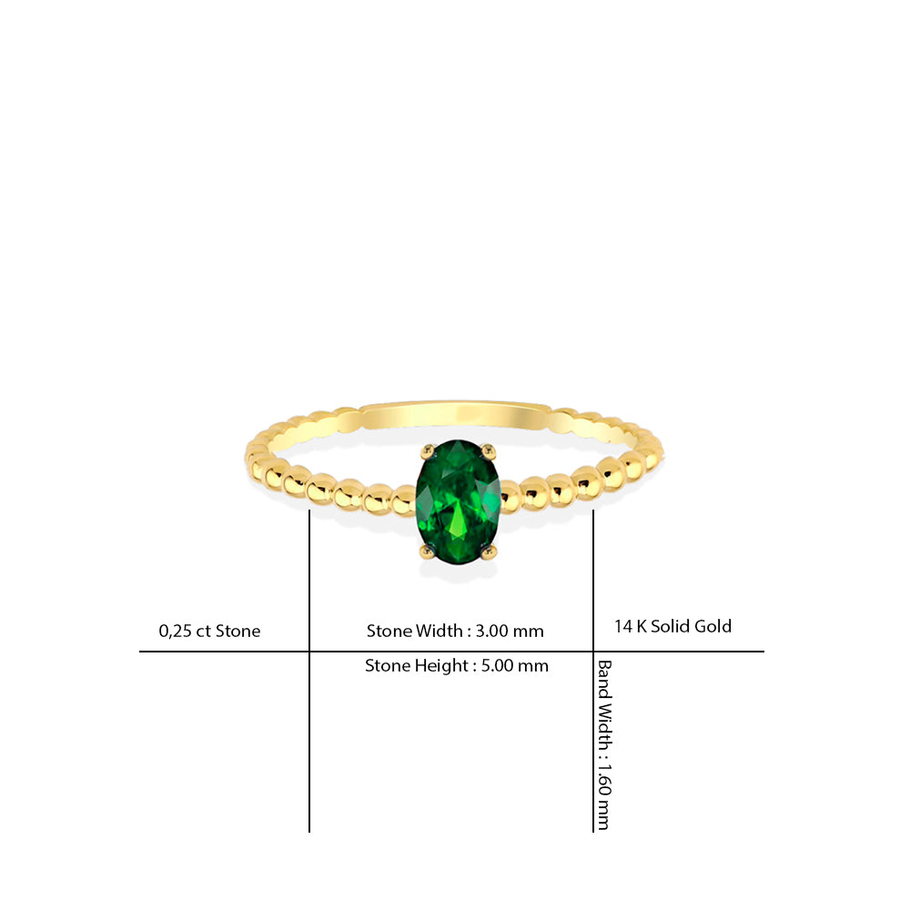 14K Gold Oval Emerald Ring / Romantic Gift